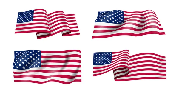 Set Banderas Ondeantes Los Estados Unidos América Wavy American Flag — Vector de stock