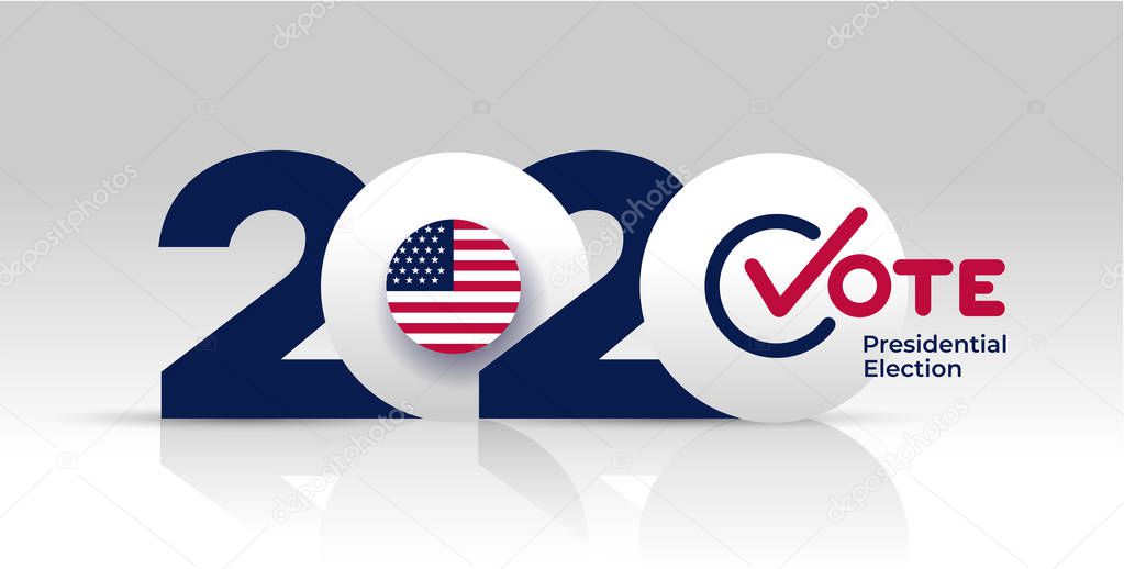 Election header banner 2020 United States of America Presidential election. With Patriotic Stars and Stripes Theme. Vote Design logo. Vector illustration. Isolated on white background.