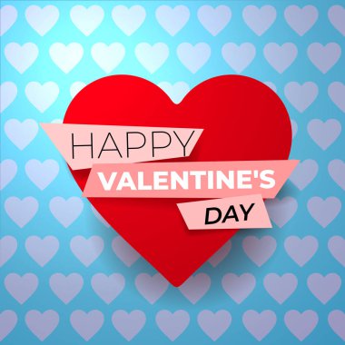 Mutlu sevgililer günü kartı kalp ile. Tatil düz vektör için tasarım. Romantik teklif kart, kart, davet, banner şablon. Vektör çizim. Üzerinde mavi arka plan izole