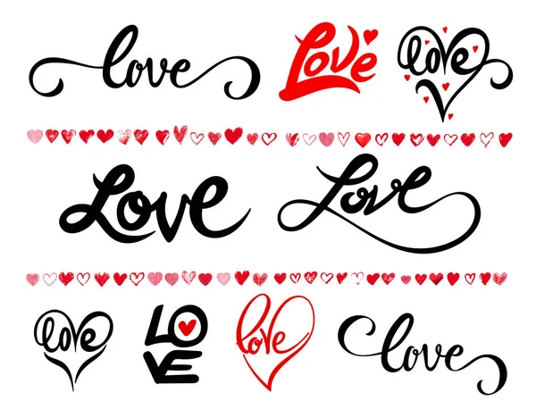 Conjunto Letras Escritas Mão Sobre Amor Aos Namorados Cartaz Design — Vetor de Stock
