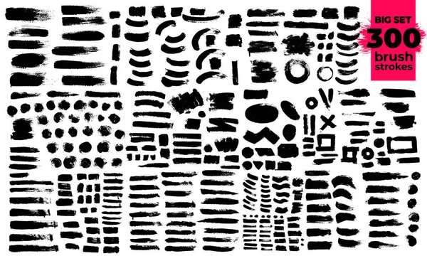 Giant Set Black Brush Strokes Paint Ink Brushes Lines Grunge — Stock Vector