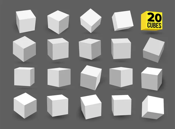 Lot Cubes Blancs Isolés Sur Fond Blanc Lumière Perspective Angle — Image vectorielle