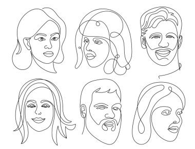 Set of abstract face one line drawing. Portrait Man and woman minimalist style. Vector illustration. Isolated on white background. vector Set of abstract face one line drawing. Portrait Man and woman minimalist style. Vector illustration. Isolated on white background. vector