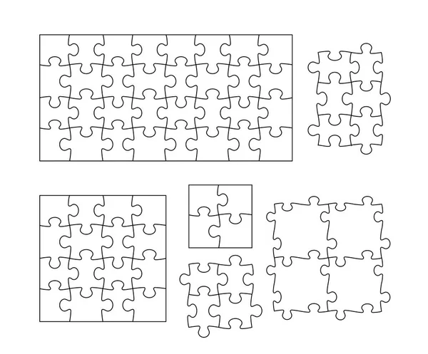 Siyah ve beyaz puzzle parçaları kümesi. Vektör çizim. Beyaz arka plan üzerinde izole. — Stok Vektör