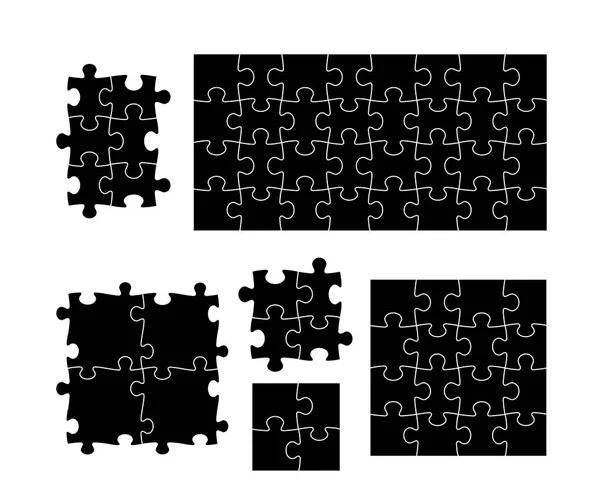 Satz schwarzer Puzzleteile. Vektorillustration. isoliert auf weißem Hintergrund. — Stockvektor