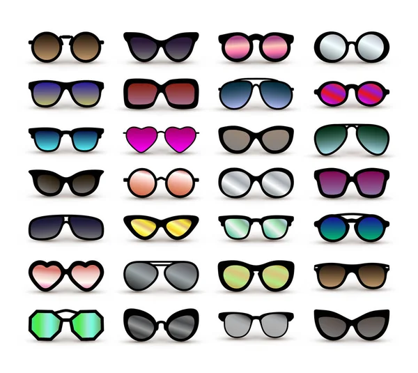 Ensemble De Silhouettes Noires De Différentes Lunettes De vue. Flat Design. Illustration vectorielle. Isolé sur fond blanc. — Image vectorielle