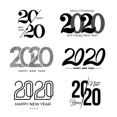 Big Set 2020 metin tasarım deseni. Logo Koleksiyonu 2020 Mutlu Yeni Yıl ve mutlu tatiller. Vektör illüstrasyon. Beyaz arka planda yalıtılmış.