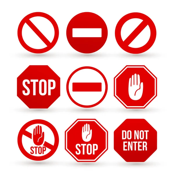 Set of Stop sign icon. No sign, red warning. Flat minimal style. Vector illustration. Isolated on white background. — Stock Vector