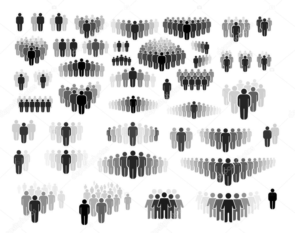 Set of Man crowd figures for graphic and web design. Modern simp