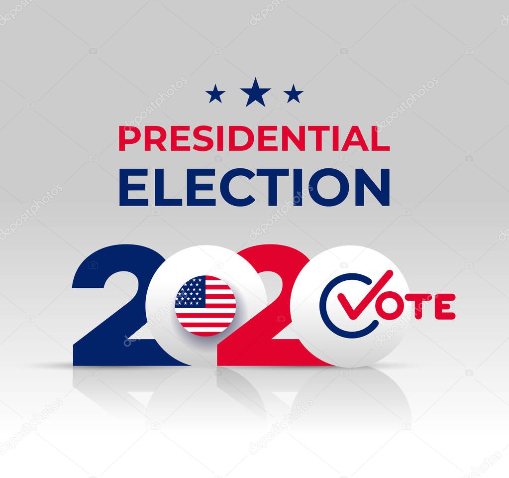 2020 United States of America Presidential Election banner. Design logo. Election banner Vote 2020 with Patriotic Stars. Vector illustration. Isolated on white background
