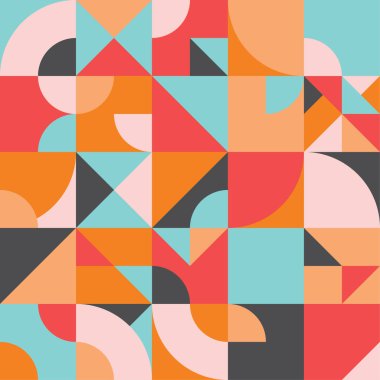 Geometrik basit renkli dikişsiz desen. Sunum, kitap kapağı, duvar kağıdı, kumaş, ambalaj için şekil ve şekilİskandinav tasarımı. Soyut sanat minimalist poster. Vektör çizimi.