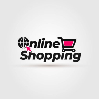 Online alışveriş metin tasarımı. Online alışveriş tipografi logosu. Online Moda Alışveriş metin. Beyaz arka planda izole edilmiş. Vektör çizimi.