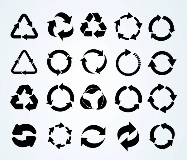 Grande Conjunto Ícone Reciclagem Reciclagem Símbolo Preto Ilustração Vetorial Isolado — Vetor de Stock
