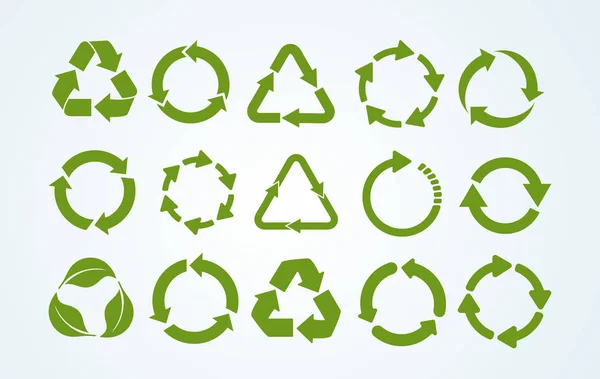 Gran Conjunto Icono Reciclaje Reciclar Símbolo Reciclaje Ilustración Vectorial Aislado — Vector de stock