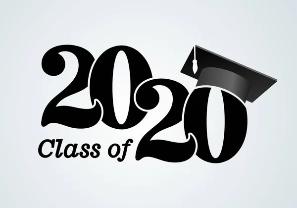 Classe 2020 Con Tappo Laurea Congratulazioni Laurea Con Laureato Iscrizione — Vettoriale Stock