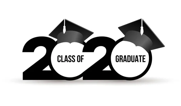 Κλάση 2020 με καπάκι αποφοίτησης. Κείμενο επίπεδο σχέδιο μοτίβο. Απεικόνιση διανύσματος. Απομονωμένη σε λευκό φόντο. — Διανυσματικό Αρχείο