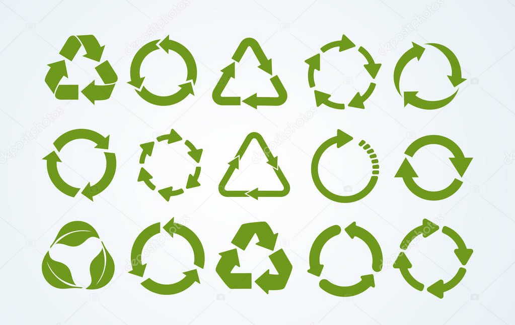 Big set of Recycle icon. Recycle Recycling symbol. Vector illustration. Isolated on white background.