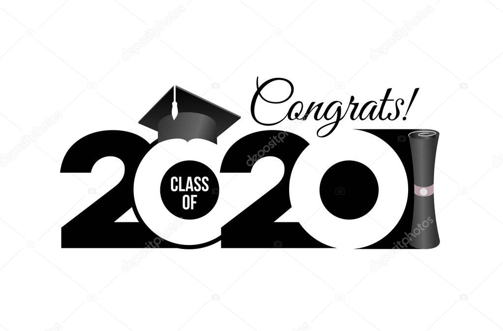 Lettering Class of 2020 for greeting, invitation card. Text for graduation design, congratulation event, T-shirt, party, high school or college graduate. Vector isolated on white background.