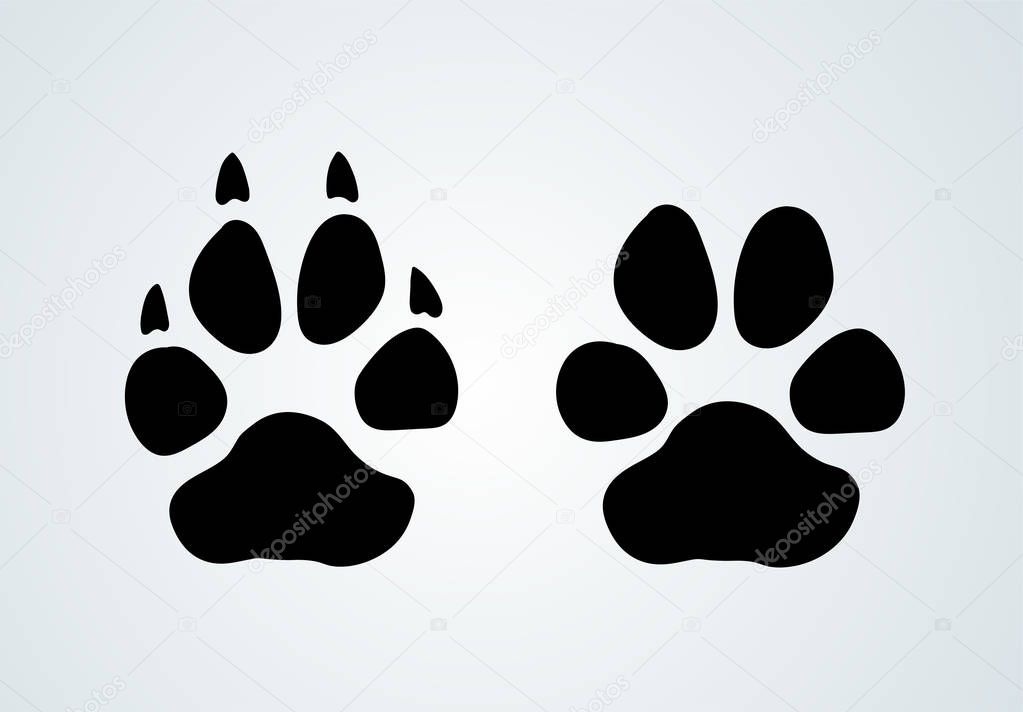 Paw prints and claw-free paw. Logo design. Vector illustration. Isolated on white background.