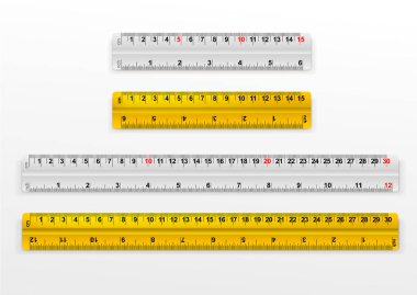 15cm ve 30cm ölçmek bant cetvel okul metrik ölçüm seti. Metrik cetvel. Vektör illüstrasyon. Beyaz arka planda yalıtılmış.