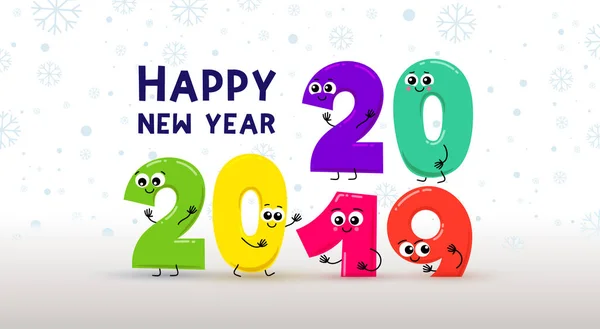 Tarjeta de colores para Año Nuevo 2020 con globos felices. ? bolas hildren 2020 reemplazar las bolas 2019. Ilustración vectorial fiesta niños. Aislado sobre fondo blanco . — Vector de stock