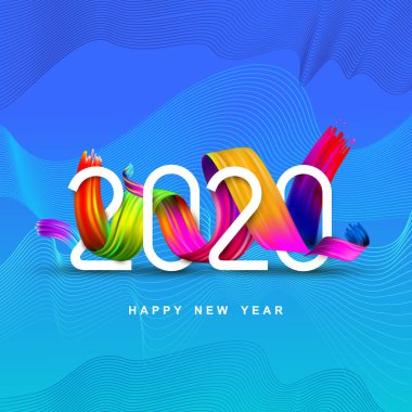 2020 Yeni Yıl renkli fırça darbesi yağı veya akrilik boya tasarım elemanı. Yeni Yıl 2020 ve Noel Modern vektör illüstrasyon için tasarım modern kartlar davetiyeler parti için reative eleman.