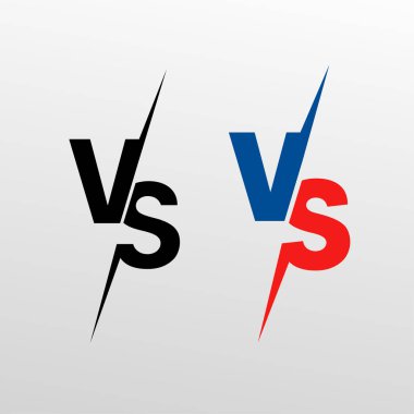 Versus logo seti. Vs spor, savaş, rekabet, mücadele, oyun, maç için mektuplar. Düz tasarım siyah beyaz ve renkli eleman. Vektör illüstrasyon. Beyaz arka planda yalıtılmış.