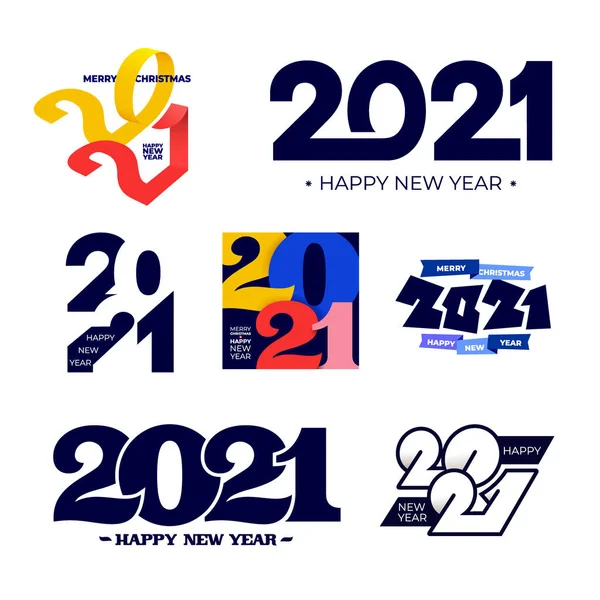 Coleção 2021 Sinais Feliz Ano Novo Conjunto 2021 Símbolos Feliz —  Vetores de Stock