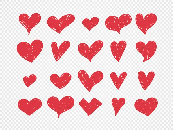 Set Doodle Hearts Hand Drawn Love Heart Collection Vector Illustration — Stock Vector