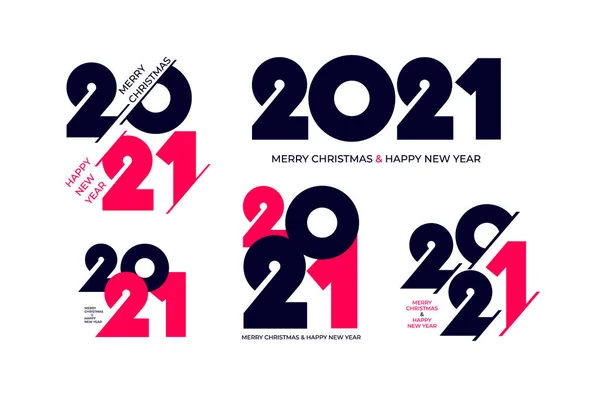 Conjunto 2021 Feliz Año Nuevo Signos Colección 2021 Plantilla Diseño — Vector de stock