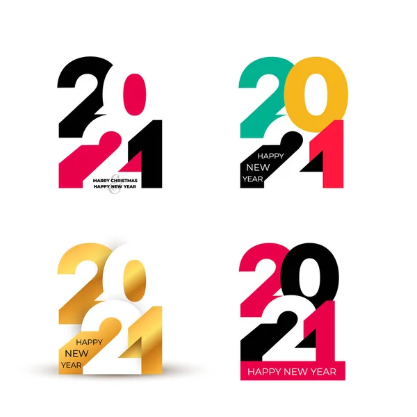 Set Felice Anno Nuovo Disegno 2021 Numeri Colorati Logo Tipografico — Vettoriale Stock