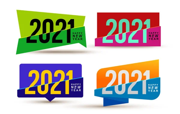 Set Felice Anno Nuovo 2021 Logo Disegno Del Testo Colorato — Vettoriale Stock