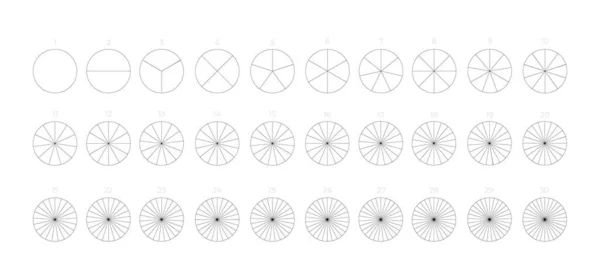 Serie Cerchi Segmentati Vari Numeri Settori Dividono Cerchio Parti Uguali — Vettoriale Stock