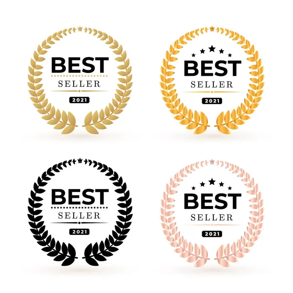 Set Premi Best Seller Badge Logo Design Vincitore Oro Nero — Vettoriale Stock