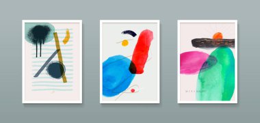 Duvar dekorasyonu, poster, baskı, pankart, kartpostal ya da broşür kapağı tasarımı için yaratıcı minimalist el boyama seti. Serbest çizim. Vektör çizimi. Gri arkaplanda izole.