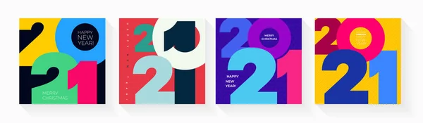 Conjunto Concepto Creativo Feliz Año Nuevo 2021 Carteles Plantillas Diseño — Vector de stock