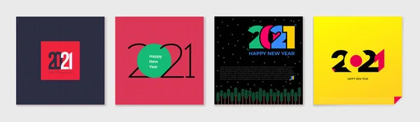 Σύνολο Δημιουργικής Ιδέας Ευτυχισμένο Νέο Έτος 2021 Αφίσες Σχεδιάστε Πρότυπα — Διανυσματικό Αρχείο