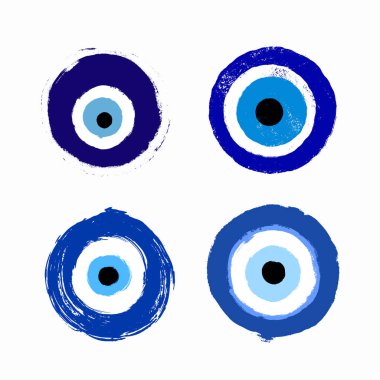 Set of grunge hand drawn Turkish evil eye. Mandala greek evil eye. Symbol of protection in Greece, Cyprus. Amulet from evil eye. Vector blue Turkish fatima's eye. Magic item, attribute illustration. clipart