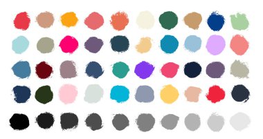 Yuvarlak renkli düğme. Elle boyanmış mürekkep damlası. El çizimi grunge dairesi. Kartlar için grafik tasarım ögesi, kurumsal kimlik, web, baskılar vs. Bedava el çizimi. Beyaz arkaplanda izole edilmiş vektör.