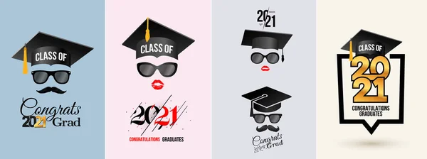 Conjunto Parabéns Graduados Classe 2021 Distintivo Tipografia Design Logotipo Conceito — Vetor de Stock