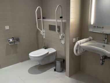 Engelli erişim banyo bir tuvalet ile kapmak barlar