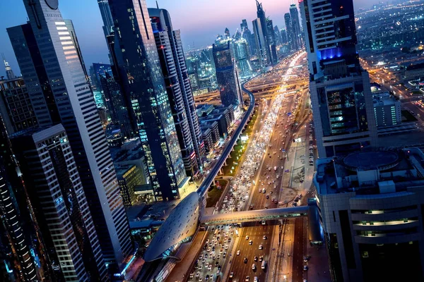 Sheikh Zayed Road Ora Apus Soare Dubai Emiratele Arabe Unite — Fotografie, imagine de stoc