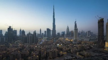 Sunset ve sumrise timelapse, downtown Dubai, Birleşik Arap Emirlikleri