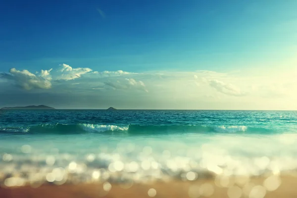 Pôr Sol Praia Das Seychelles Efeito Mudança Inclinação — Fotografia de Stock