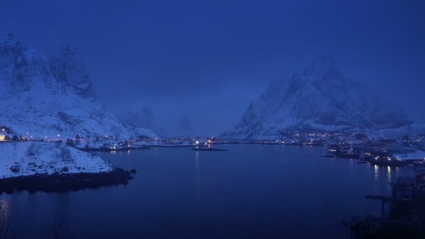 Zimní Vesnice Reine Lofoten Ostrovy Norsko — Stock video