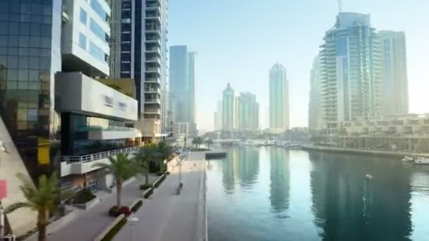 Hiperlapso Matutino Dubai Marina Emiratos Árabes Unidos — Vídeo de stock