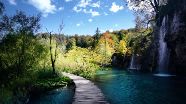 Waterval Atumn Bos Plitvice Kroatië — Stockvideo