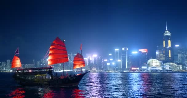 Hong Kong Por Noche Victoria Harbor — Vídeo de stock