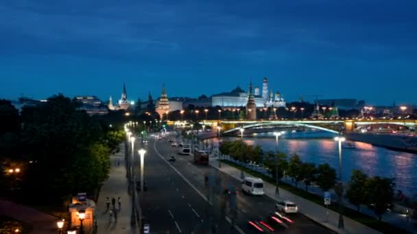 Hiper Lapso Moscú Vista Nocturna Del Kremlin Río Moskva — Vídeo de stock