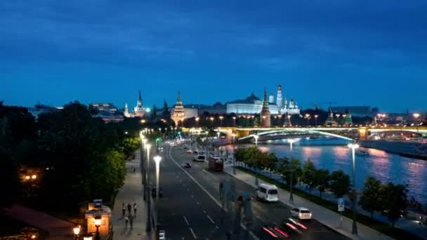 Hiper Lapso Moscú Vista Nocturna Del Kremlin Río Moskva — Vídeo de stock